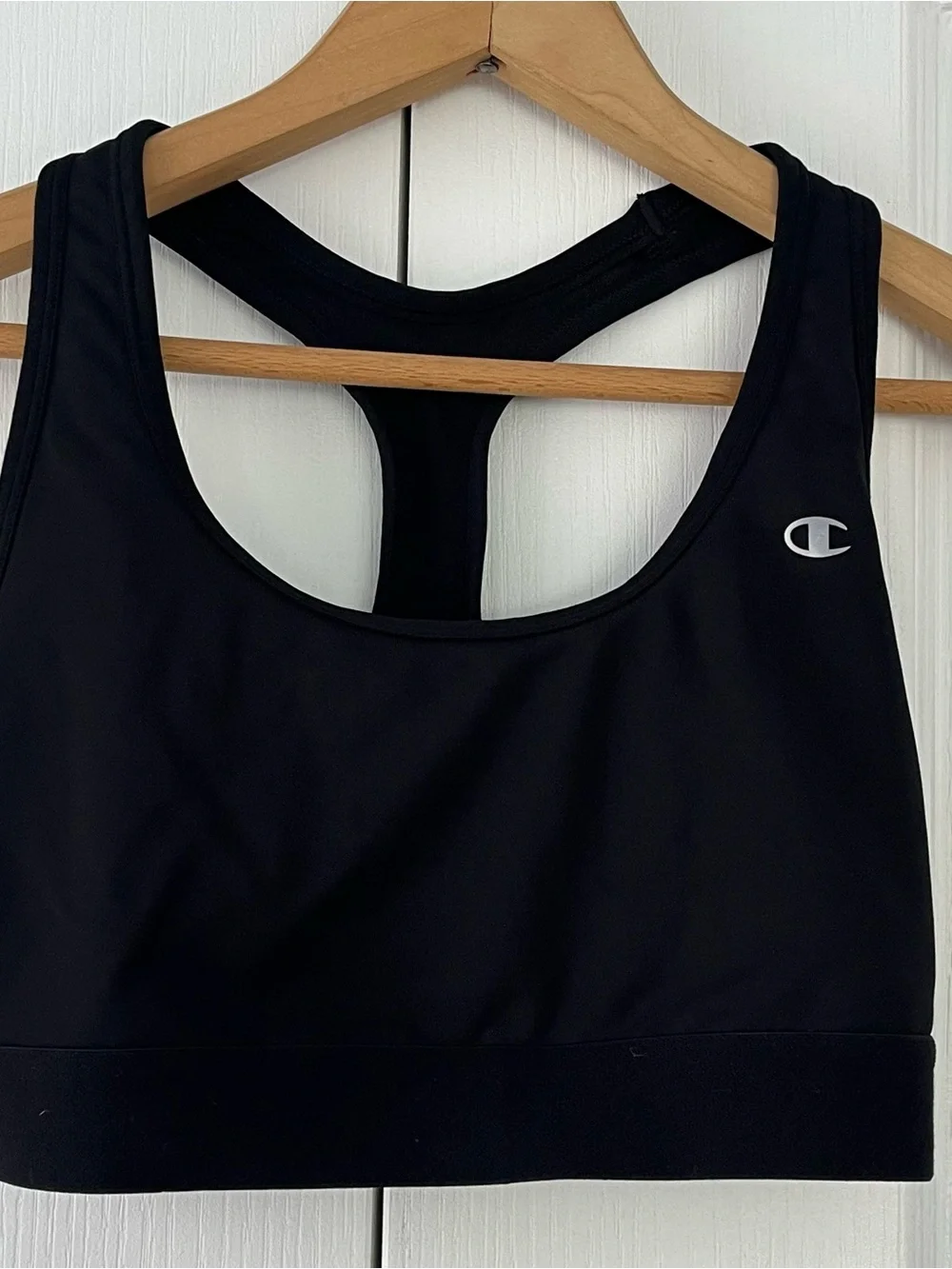 Womens sz M Champion Medium Support Black Athletic Sports Bra